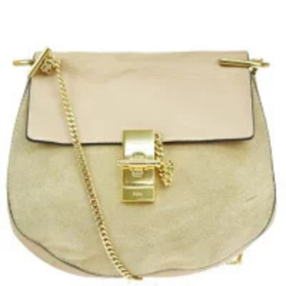 Chloe Drew Chain Shoulder Bag Beige Suede Leather